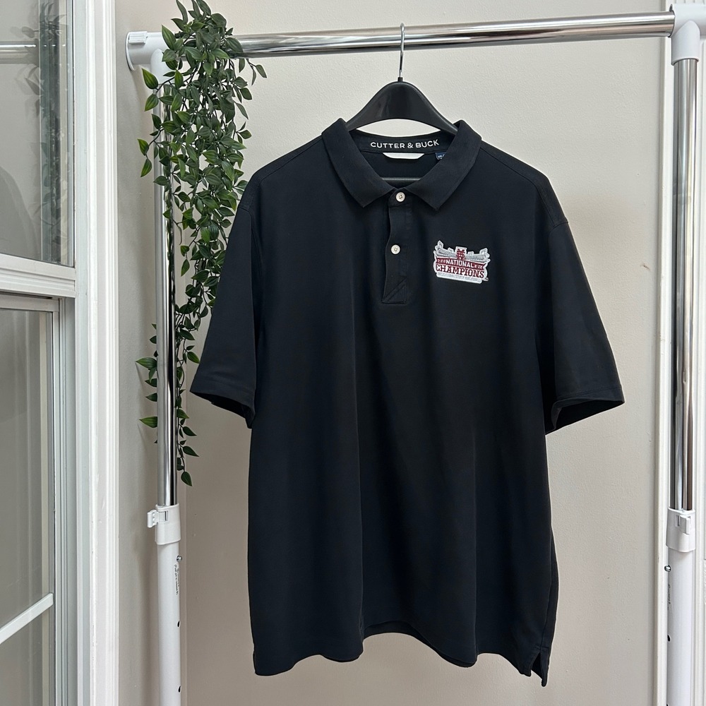 Gently Used Cutter & Buck Mens Black 2021 National Champions Polo Shirt XXL